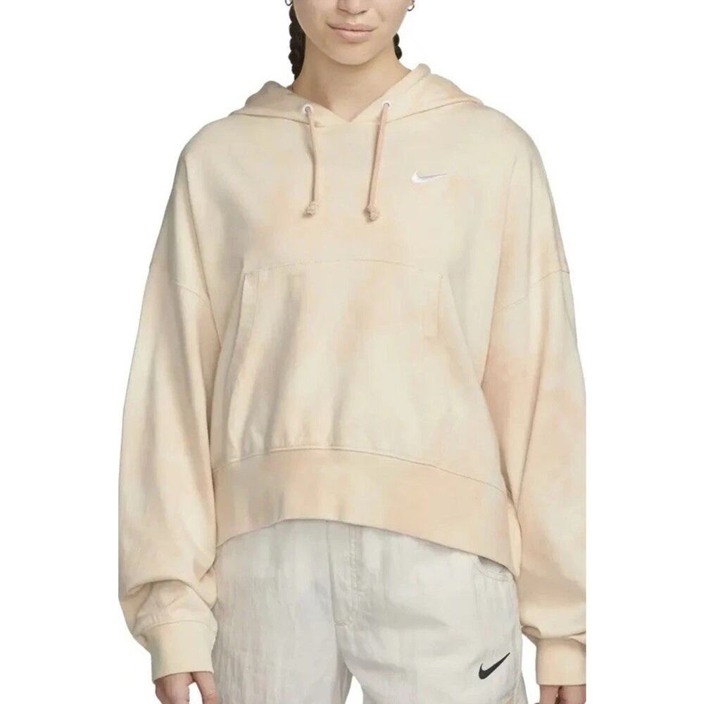 Nike Women's Size S Oversized Cropped Tie Dye‎ Orange Beige White Jersey Hoodie